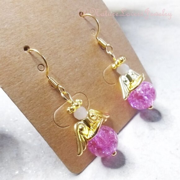 🍂🍁🍃 3/$25!!! For Adults or Kids! Super Cute Pink & Gold Angel Earrings! - Picture 1 of 5